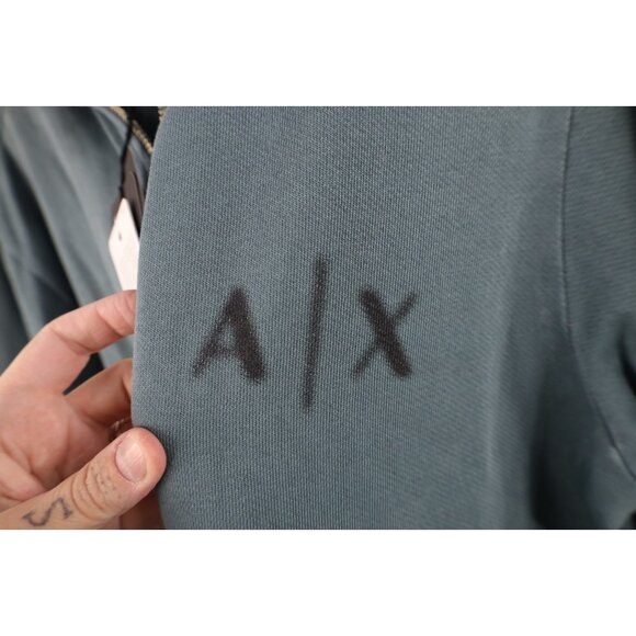New Armani Exchange Mens Large Spell Out Full Zip Terry Cloth Sweatshirt Teal - Picture 4 of 16